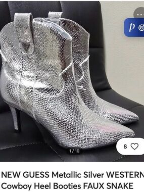 GUESS Metallic Silver Faux-Snake Western Ankle Booties